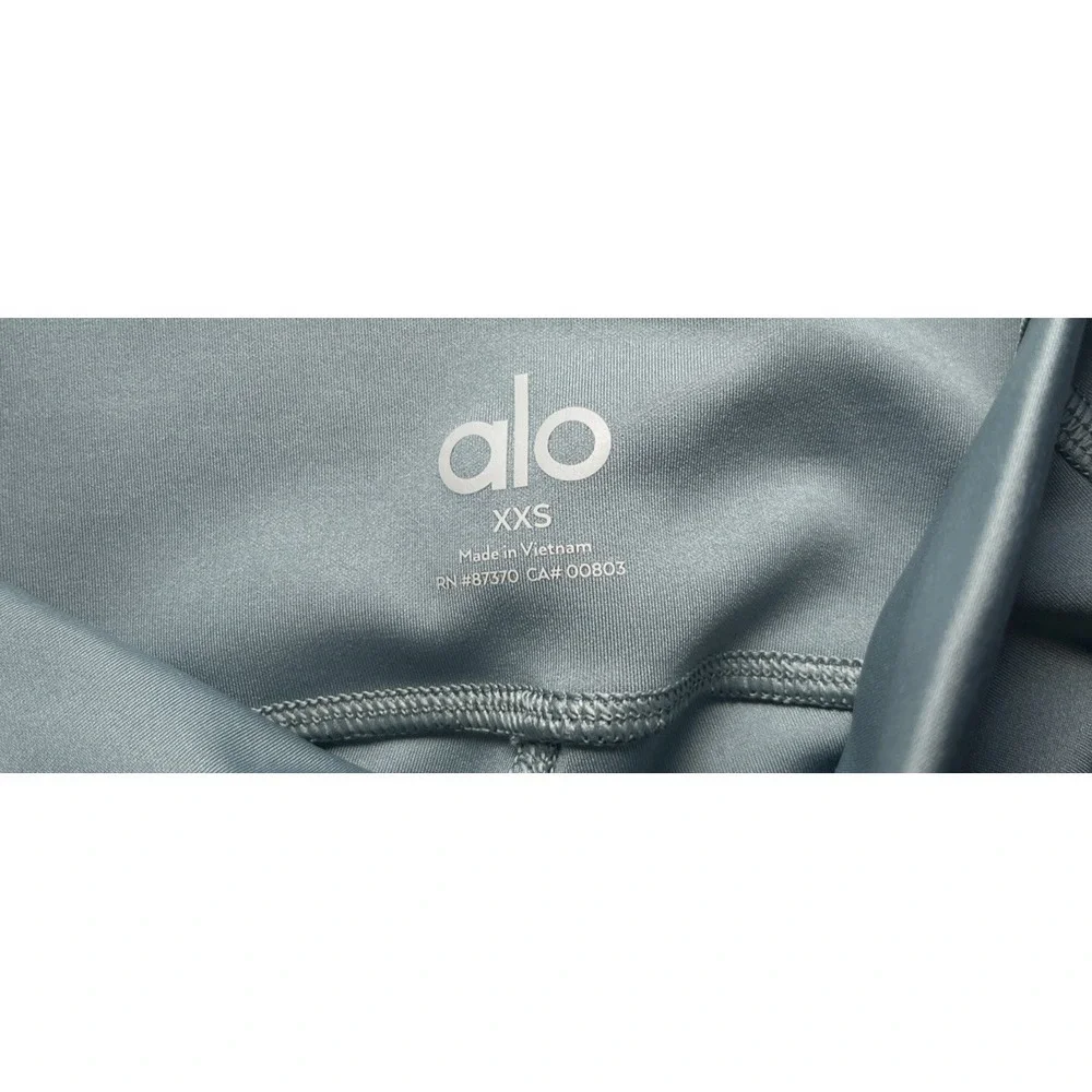 Alo High Waist Flare Leggings XXS Sage Gray Snap Hem Yoga Pants Women's